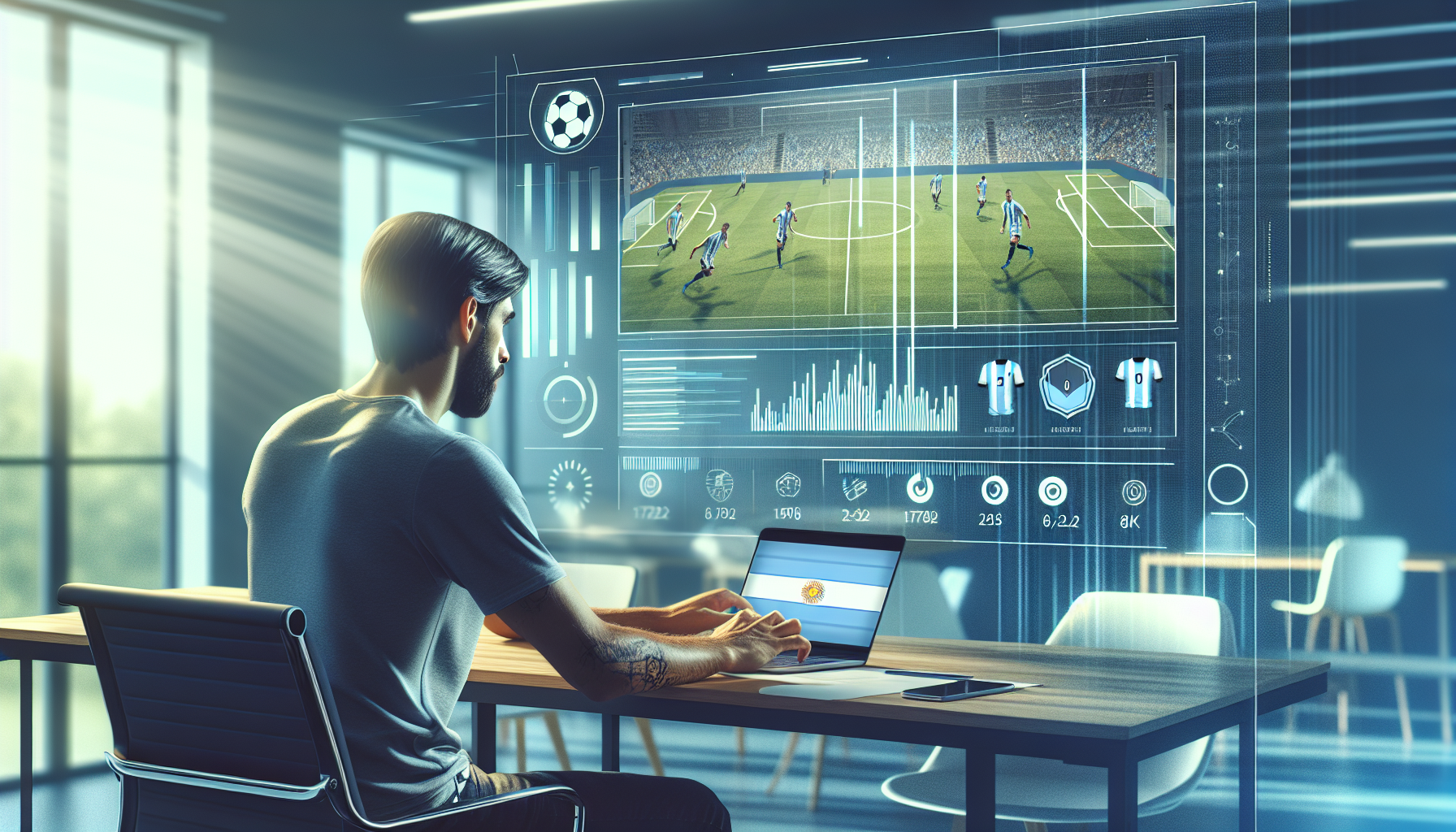 Apostador argentino revisando estadísticas de equipos de fútbol antes de apostar sin empate