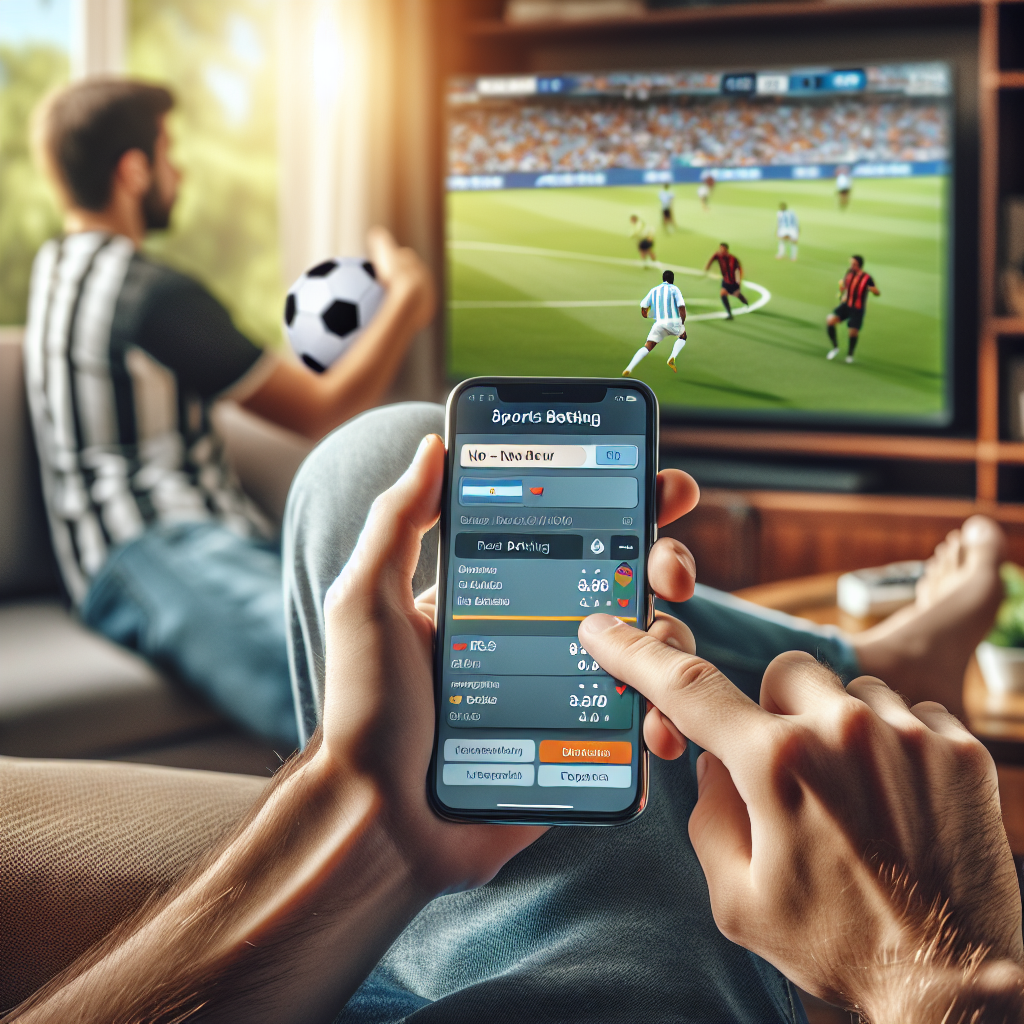 Usuario argentino apostando sin empate en BetWarrior desde su móvil con partido de fútbol de fondo