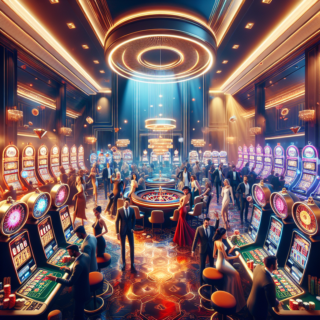 Vista moderna de un casino online con tragamonedas y juegos de mesa destacados.