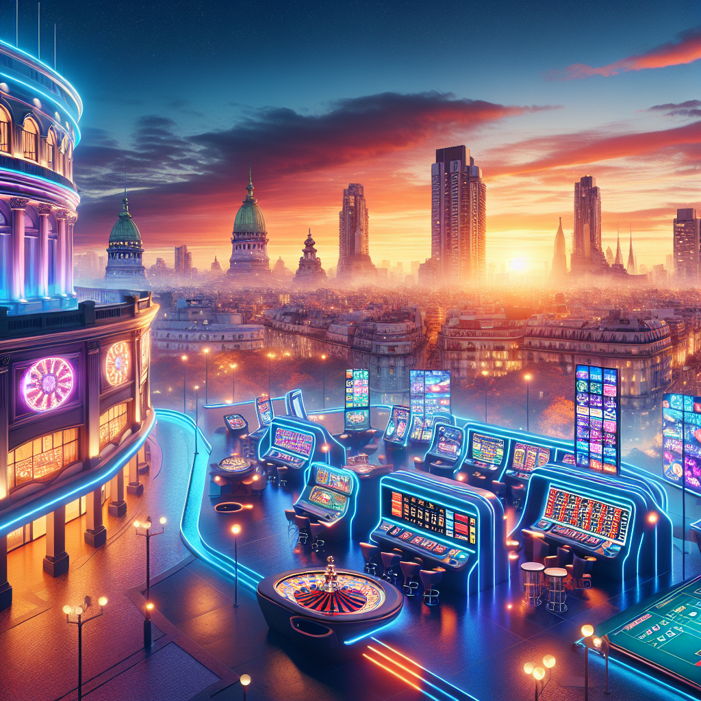 Banner digital del casino online Betwarrior con la silueta de Buenos Aires al atardecer